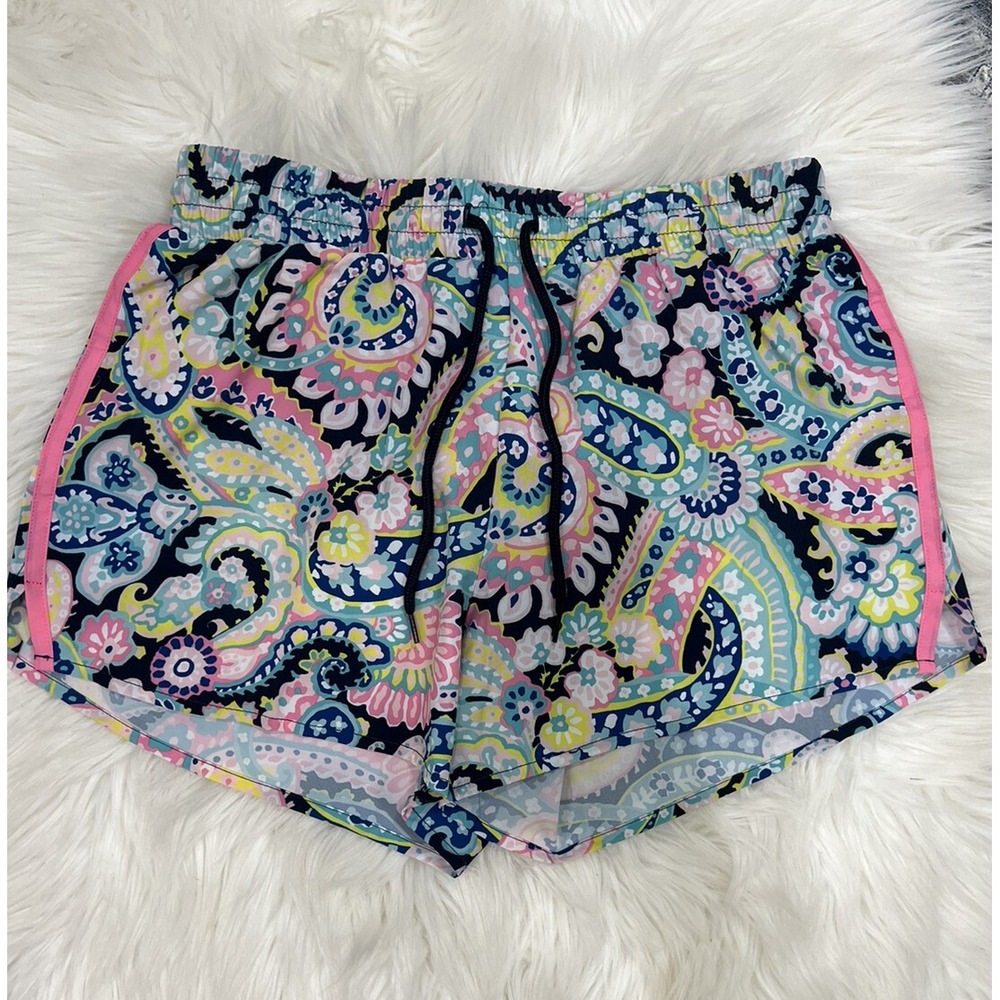 Crown & Ivy Womens Crown Lounge Paisley Lined Running Shorts Pink Blue Small NEW